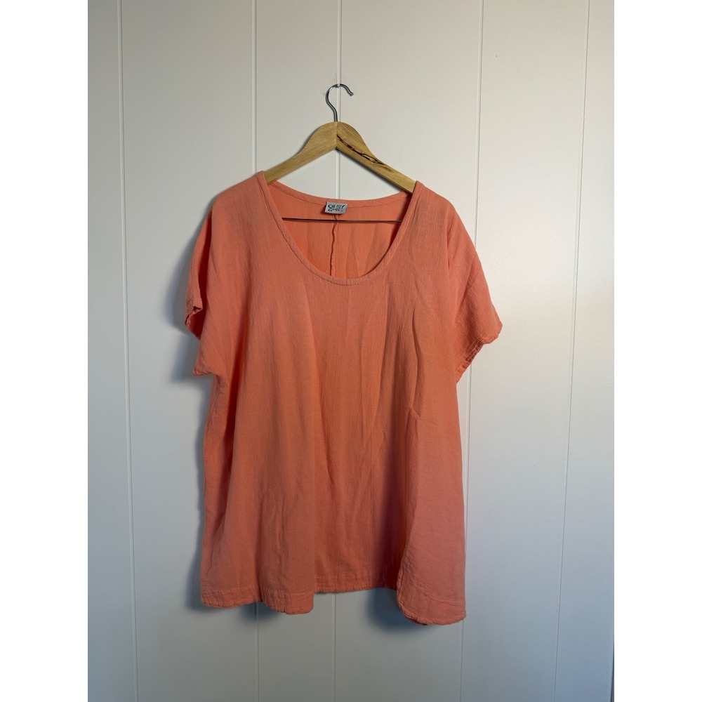 Oh My Gauze‎ Top Size 3 Coral Cotton Short Sleeve Scoop Neck Boho Lagenlook Tee